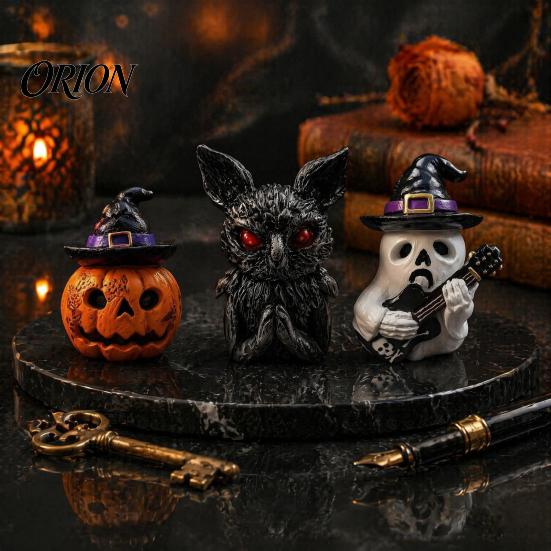 Indoor Outdoor Holiday Ornaments Halloween Resin Ornament, Ghost Owl Pumpkin Shape Figurine, 3D Decorations Decoration, for And Tabletop Decor Guitar