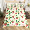 Cute Strawberry Duvet Cover Full King,Flower Leaves Tropical Fruit Bedding Set,Garden Rustic Plants Watercolor Chic Quilt Cover