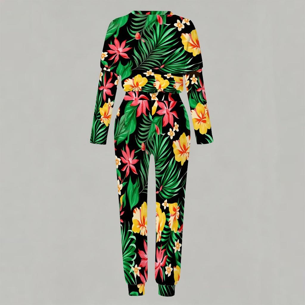 Female Round Neck Long Sleeve Tunic And High Waist Loose Trousers Two Piece Relaxed Casual Outfit