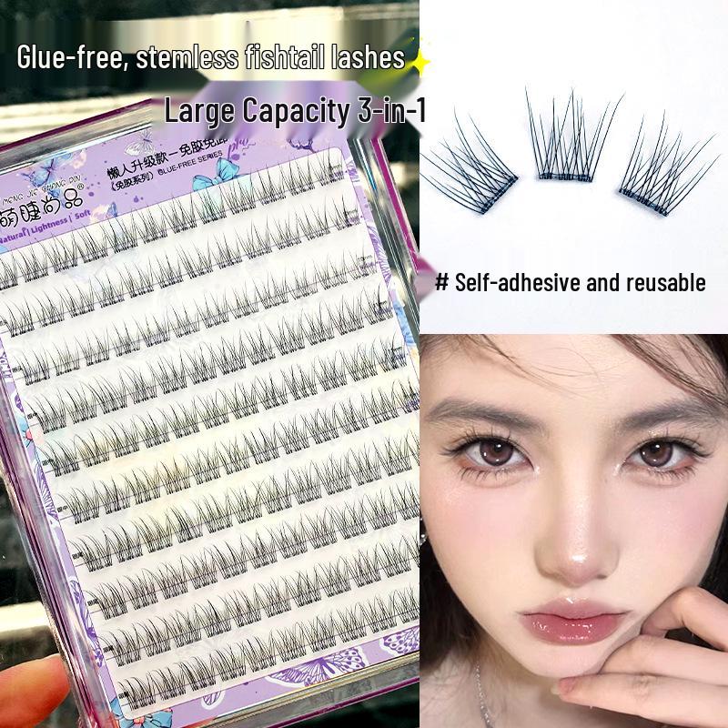 Mengjie Shangpin Large Capacity Stemless Fishtail Self-Adhesive Cluster Eyelashes - Natural Look for Beginners