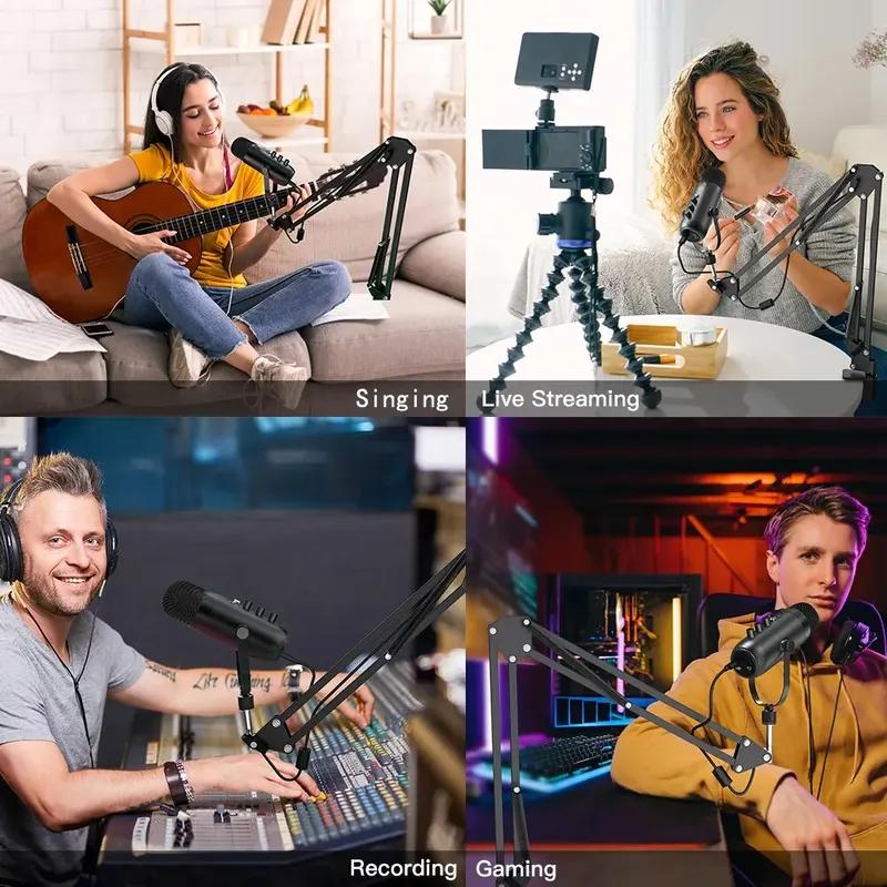 Professionelles USB Streaming Podcast PC Mikrofon Studio Niere Kondensatormikrofon Kit mit Schwenkarm für Aufnahme Twitch YouTube