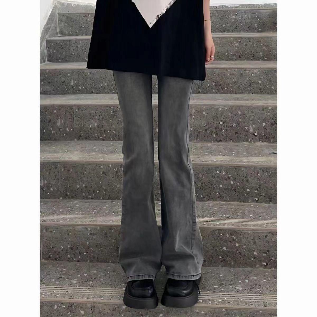 Women s Black-Grey High-Waisted Micro-Flare Jeans - 2026 Summer Slim-Fit Trendy Pants XS fits 35-40kg