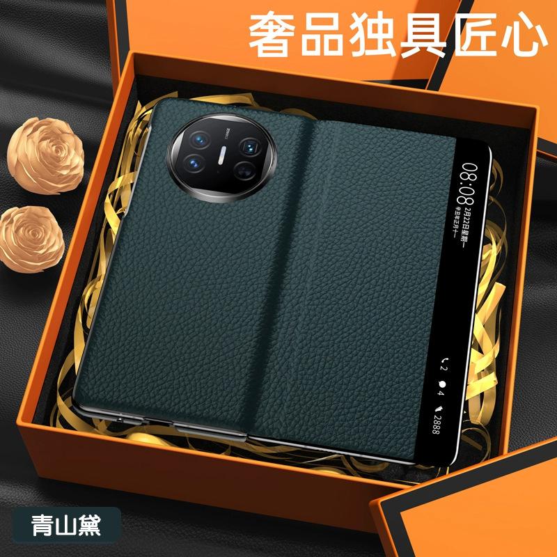 Luxury Genuine Leather Smart Window Protective Case For Huawei Mate X6 X5 X3 Collection Version Clamshell Folding Cover