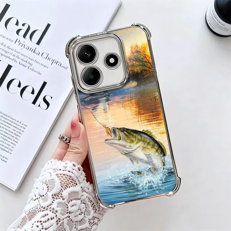 Hunting Fishing Man Plating Phone Case For Xiaomi Redmi Note 14 15 Pro Plus 13 12 11 11S 11T 10 9S 9 5G Anti-Fall Airabag Cover