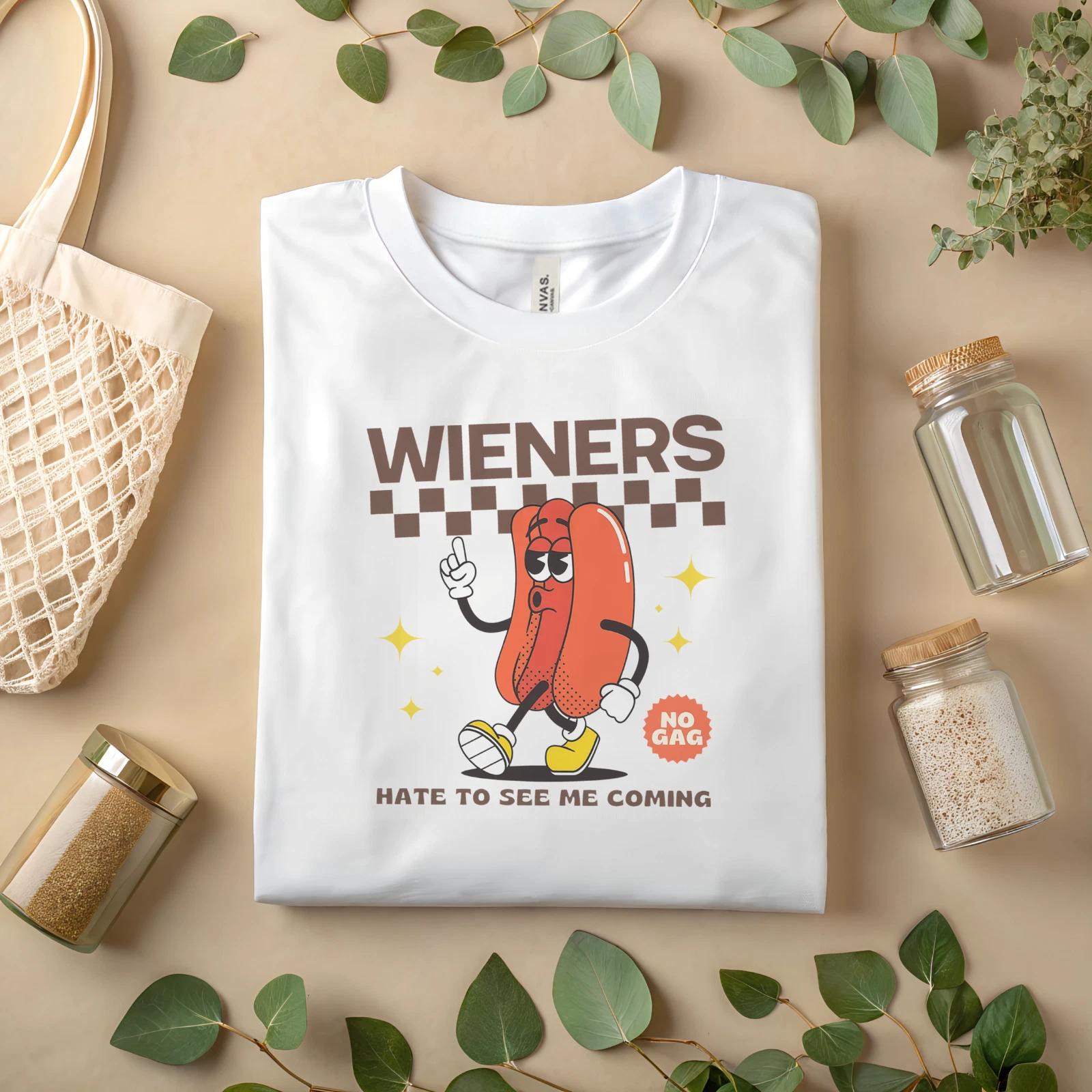 

WIENERS Funny Hot Dog T-Shirt Cartoon Graphic Tee Humor Foodie A19 L
