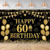60th Happy Birthday Banner Black Gold Photography Backdrop for Party Supplies