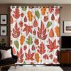 2pcs Autumn Leaf Print Perforated Blackout Curtains Multiple Size Living Room Bedroom Insulation Decoration   Easy Installation