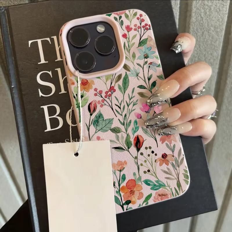 Dyeing Flowers Pattern Phone Case For iPhone 17 Pro Max 16 Plus 15 Pro 14 13 12 11 XR 17Air Lychee Textur Soft Cover