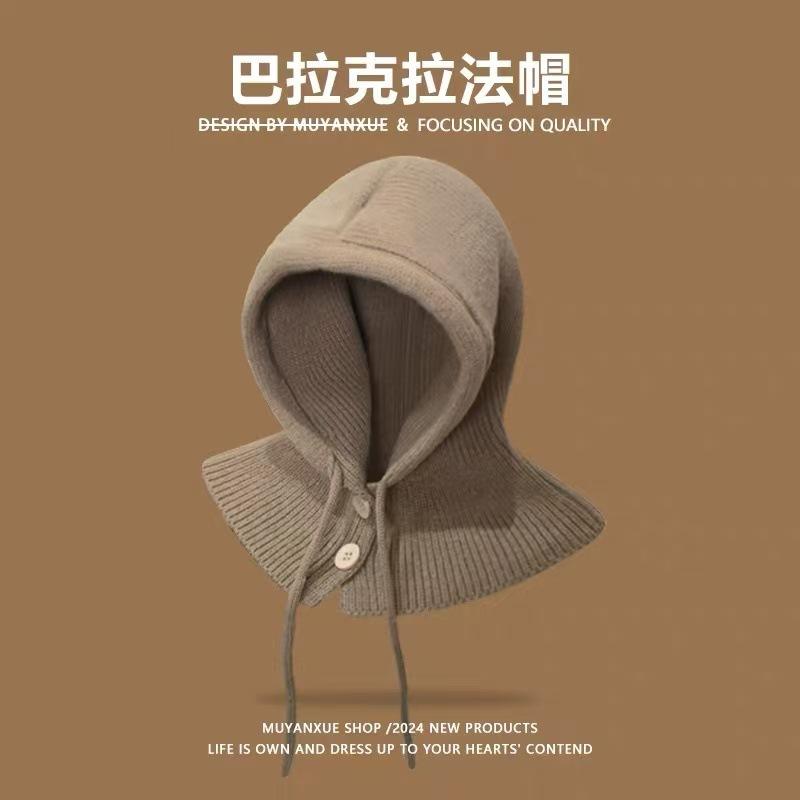 Sturmhaube Damen Winter Warme Mütze Schal Integriert Paar Ohrenschutz Wolle Strickmütze