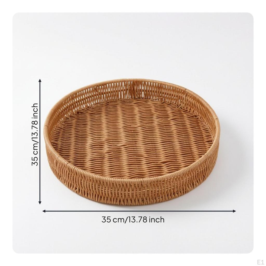 Woven Tray Handmade Rattan Shallow Basket for Home Decor, Dining Table, Kitchen Lx091
