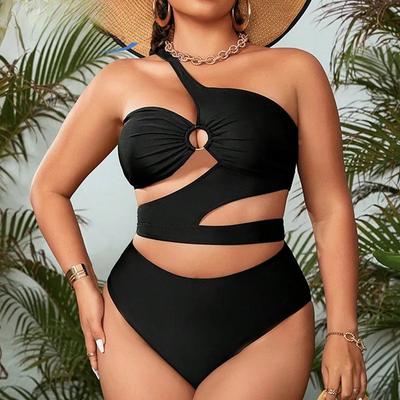 2025 Större Storlekar Badkläder Enaxlad Utskuren Svart Sexig Dam Bikini Set för Kurviga Kvinnor