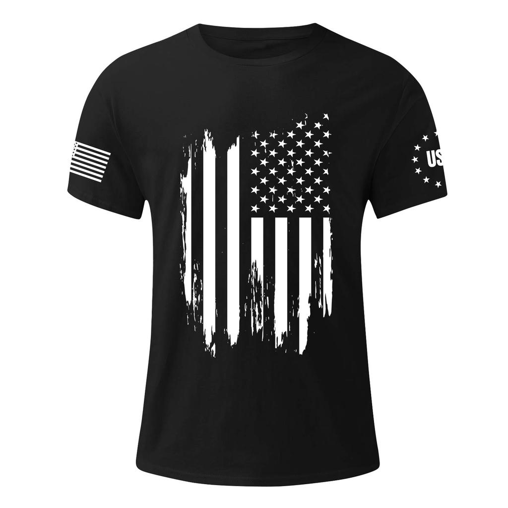 Menns moteriktige avslappede Independence Day trykte t-skjorte med rund hals og korte ermer
