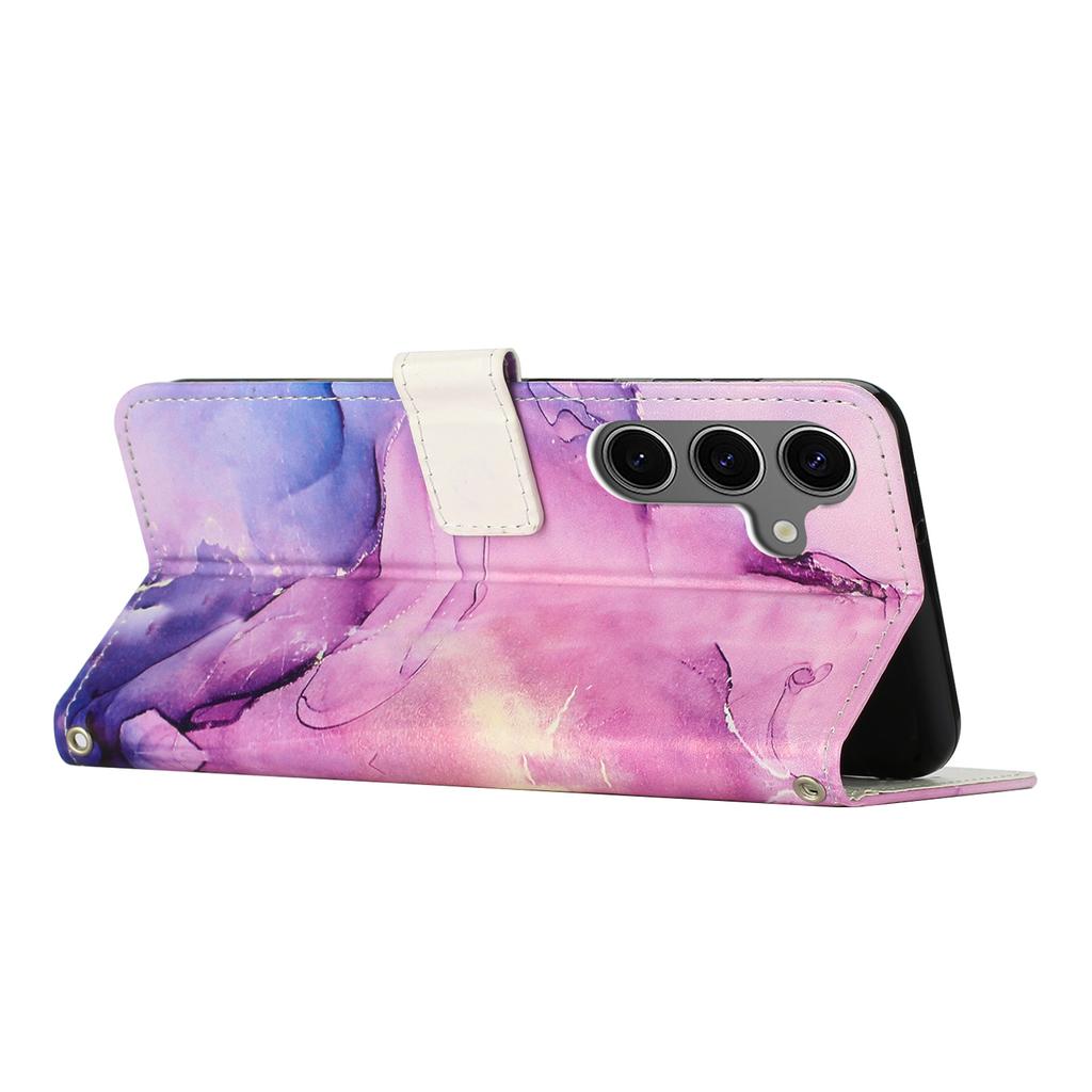 For Samsung Galaxy A15 5G/A15 4G Stand Case Marble Pattern PU Leather Wallet Phone Cover with Wrist Strap