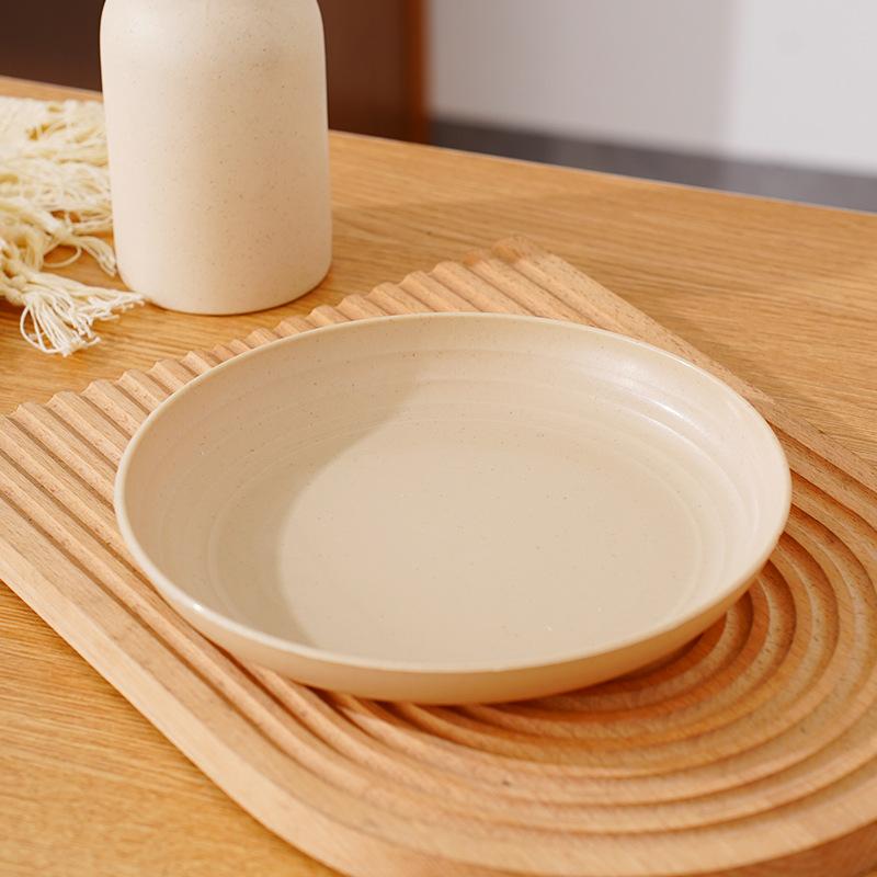 Wheat Straw Round Vegetable Plate Household Large Vegetable Plate Set Drop-Resistant Snack Plastic Plate Fruit Plate Plate