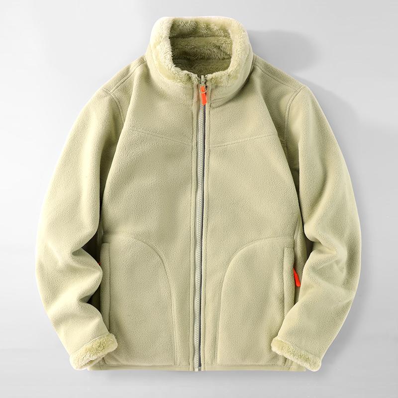 Reversible Fashion Fleece Jacket for Spring Autumn Unisex Couple Coral Fleece Polar Fleece Sherpa Wool Warm Blouse