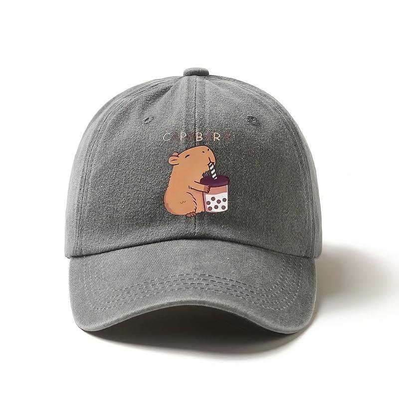Adorable Capybara Drinking Bubble Tea Baseball Cap Casual Style Perfect Gift for Family and Friends Unique Animal Graphic Hat