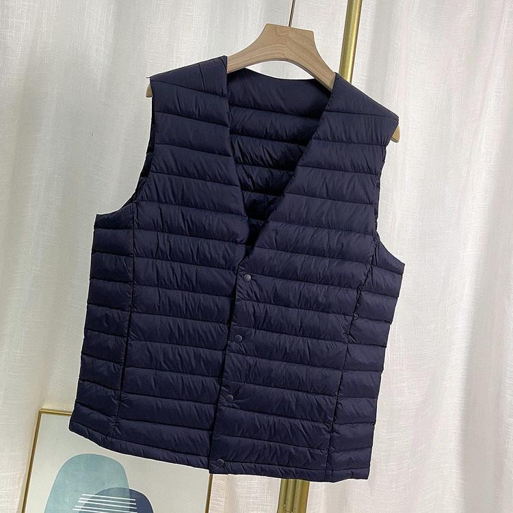 Men's Lightweight Sleeveless Down Vest - Warm 90% White Duck Down, Round Neck/V-Neck, Two-Way.