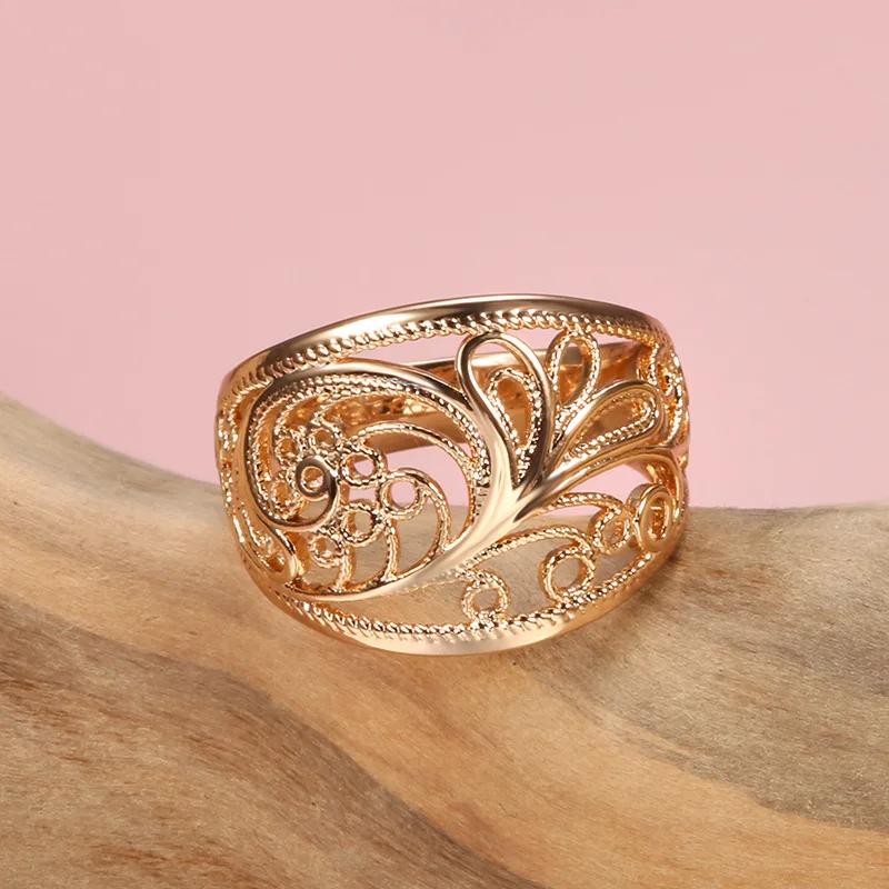 Golden Texture Women's Rings High Glossy Hollow Leaf Rings Vintage Costume Jewelry