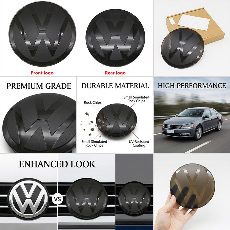 2pcs Front Rear Emblem For VW Passat 2011-2018 Modified Black Flat Mirror Logo Cover Stickers Accessories Extra Pro Plus Value QS0