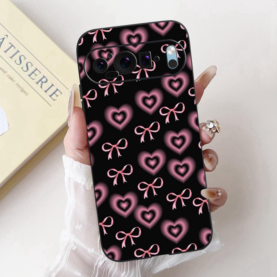 Beautiful Floral Painting Phone Case For Google Pixel 9 Pro 9A Black Silicone Soft Cover For Google Pixel9 9A 9Pro Cases Bumpers