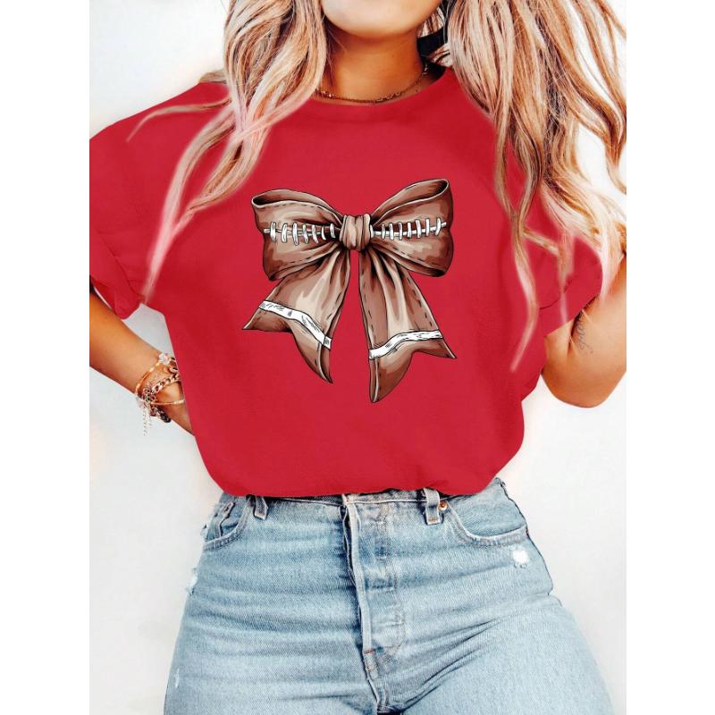 Women's Casual Round Neck Short Sleeve Olive Green Football Letter Print T-Shirt