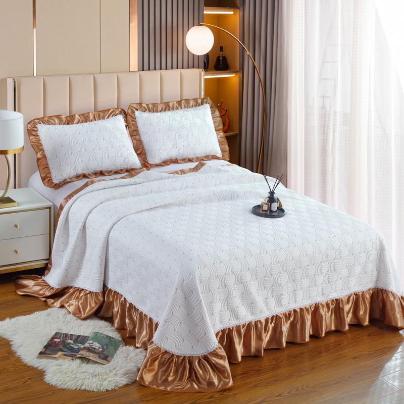 Luxury Soft Knitted Cotton Ruffles Bed Skirt, Bedspread Coverlet, Double Bed Cover Set, Blanket, Linen Pillowcases, Home Textile
