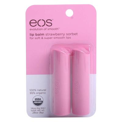 Bálsamo labial Eos, 2 paquetes de 8 g, Sorbete de fresa, 1 paquete