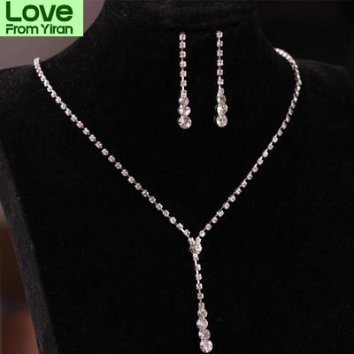 3 teile/los Hochzeit Schmuck Sets Weiß Strass Schmuck Einstellbare Kristall Halskette Frauen Braut Halskette/Ohrringe