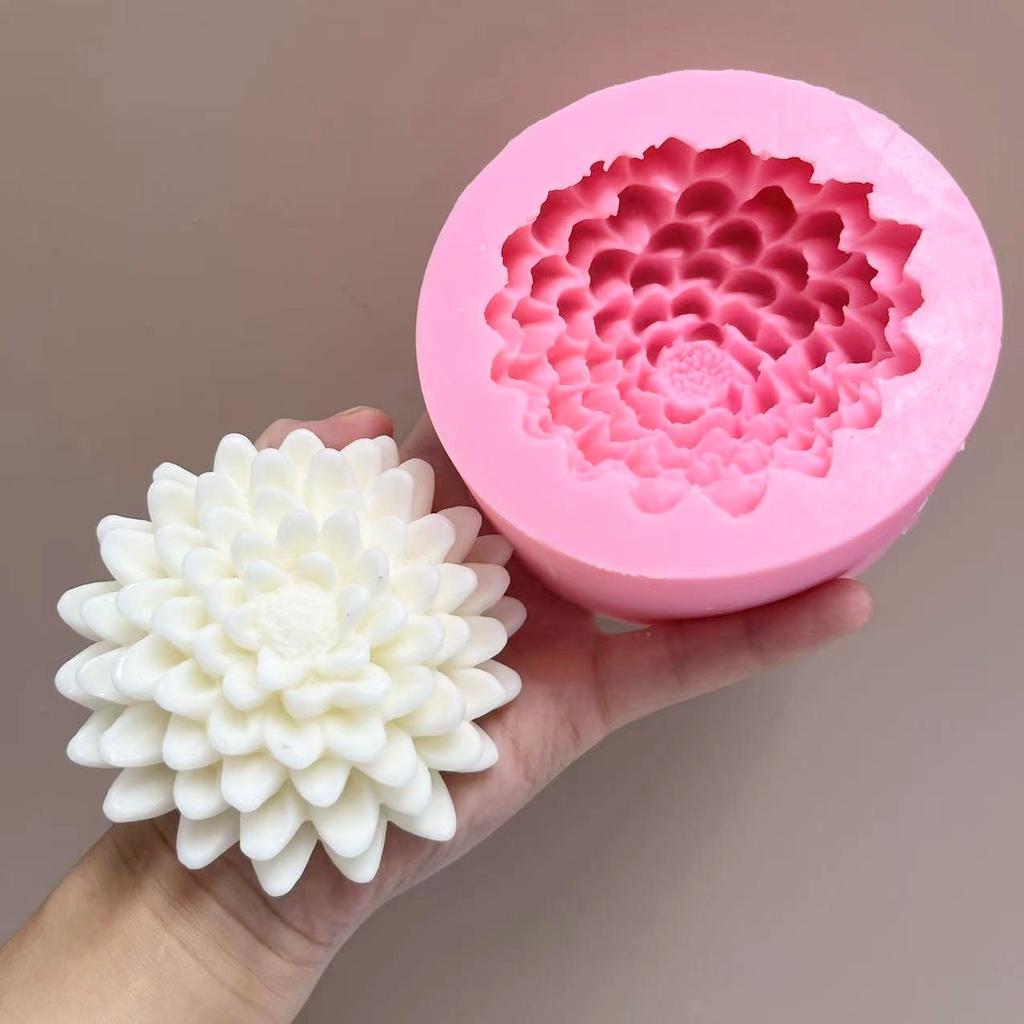 3D Christmas Decorative Flower Candle Silicone Mold Dahlia Silicone Cake Baking Mold Sugar craft Chocolate Cupcake Resin Tools