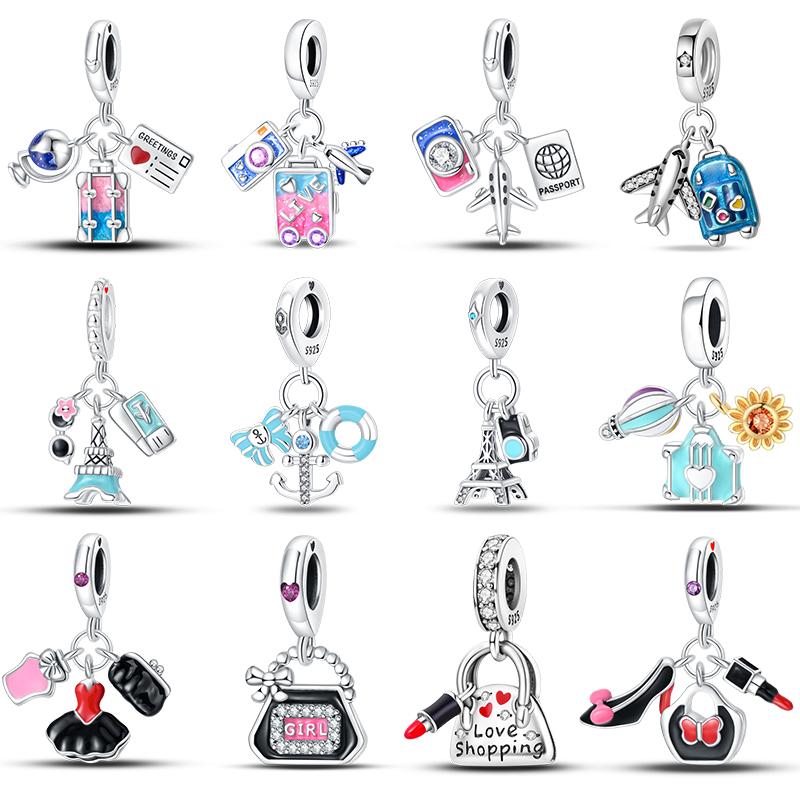 copper Fashion Travel Suitcase Camera Eiffel Tower Charm Bead Charms Pendants Compatible With Authentic Bracelets Do It Yourself Jewellery