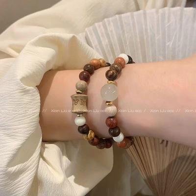 Bracelet ancien à rimes style ethnique perles de bois de poirier bracelet en bois nouveau