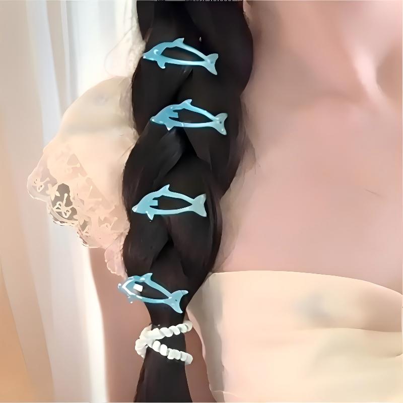 Women's Hair Accessories Gradient Multi Color Side Split Hair Clips Cute Dolphin Hair Claw Metal Animal Print Hair Clip for Girl