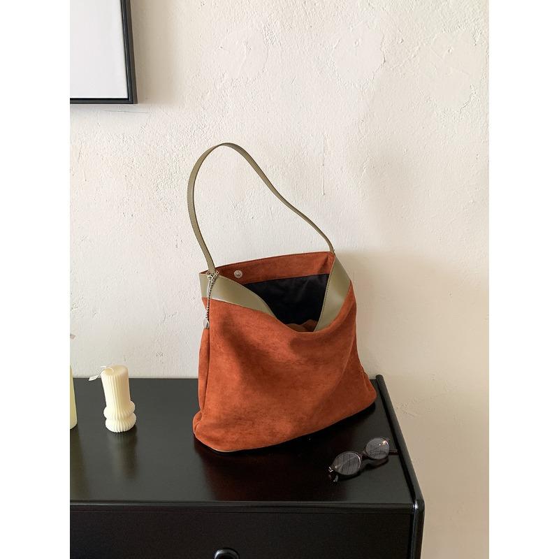 

Brown suede bag splicing women s shoulder bag large capacity women s autumn and winter retro style tote bag