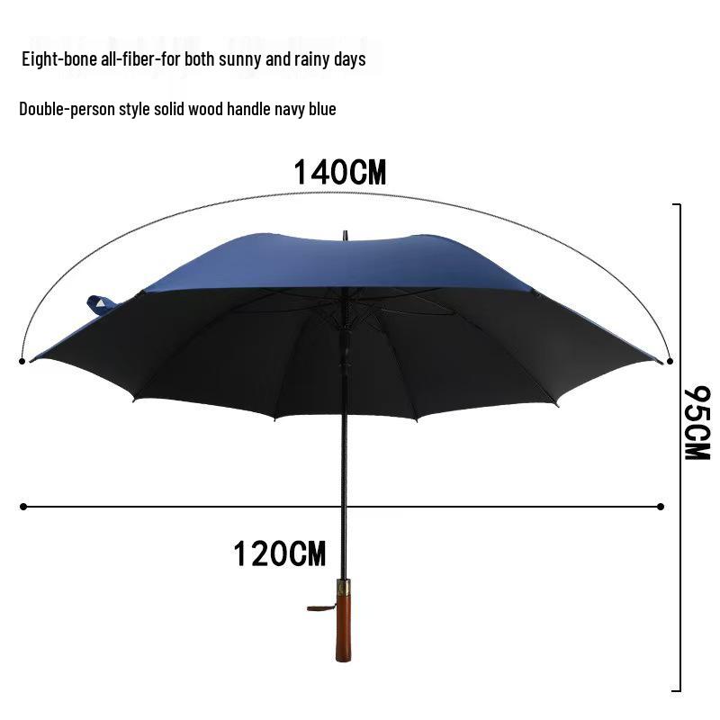 Automatic Wooden Handle Golf Umbrella: Long Handle, Double Person, Sun & Rain Protection, Men's Business Gift, Customizable Advertising.
