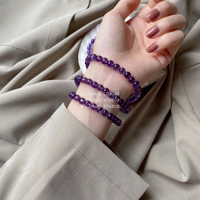 Natural Amethyst Three-Layer Elastic Cord Long Necklace Approx6mm Versatile, Fashionable, Ethereal Jade, Elegant and Stylish