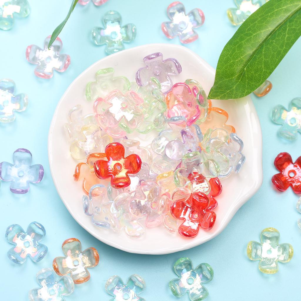 Home Four Petal Receptacle For Jewelry Making Charms Supplies AB Color Flower Beads 17x6mm Necklace 60pcs Spacer Beads Bracelets