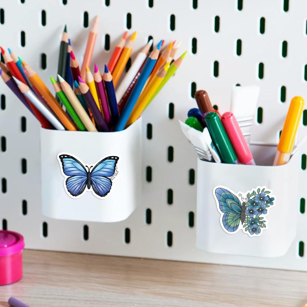 50 Cartoon Blue Butterfly Graffiti Stickers Personalized Decorative Guitar Notebook Suitcase DIY Waterproof