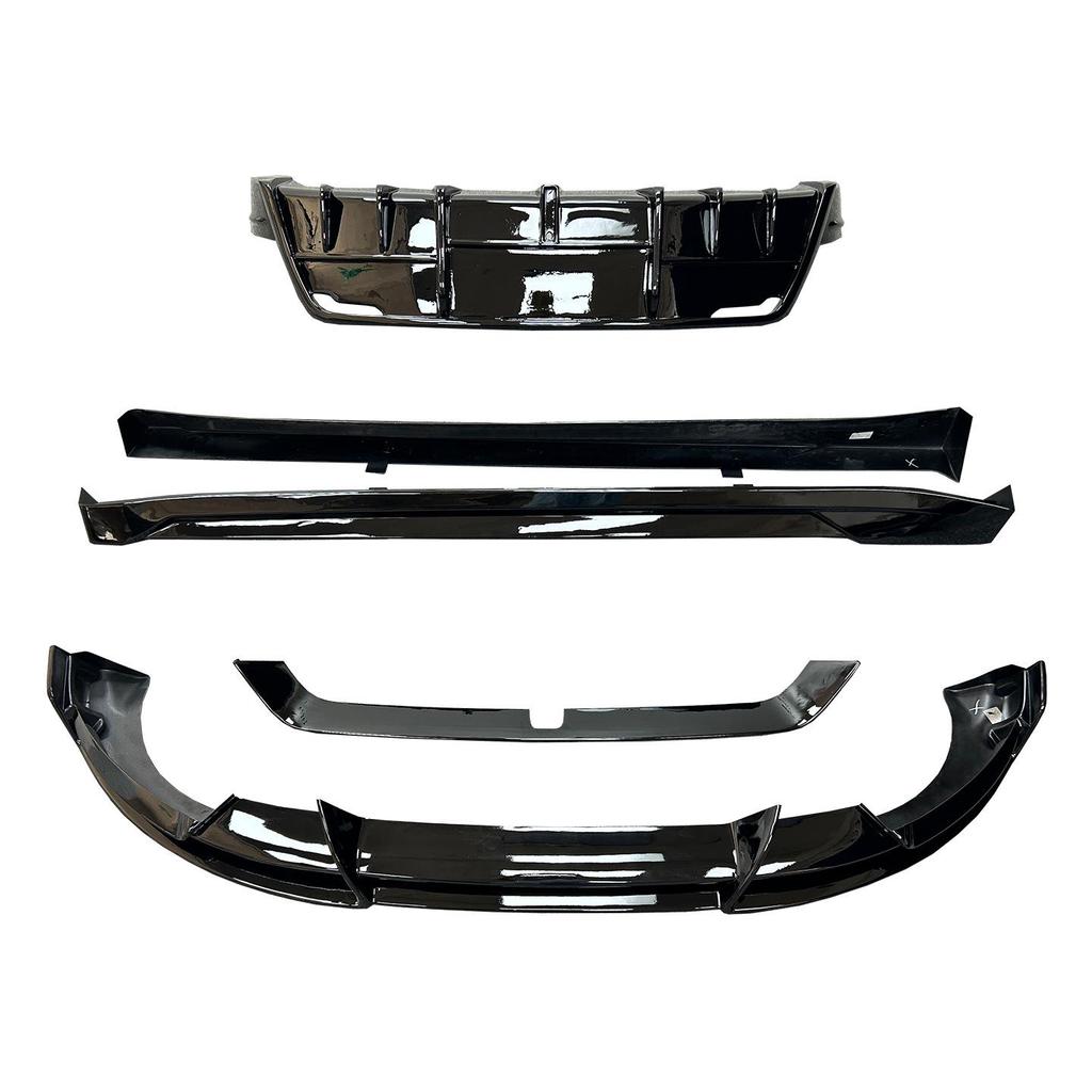 Gloss Black Front Lip & Side Skirts with Lights for 2025 Tesla Model Y Facelift, Includes Rear Lip, Front Splitter & Rear Diffuser.