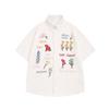 Tide Brand Summer Vintage Neutral Style Ins Tide Plant Floral Embroidered Waffle Short Sleeve Shirt