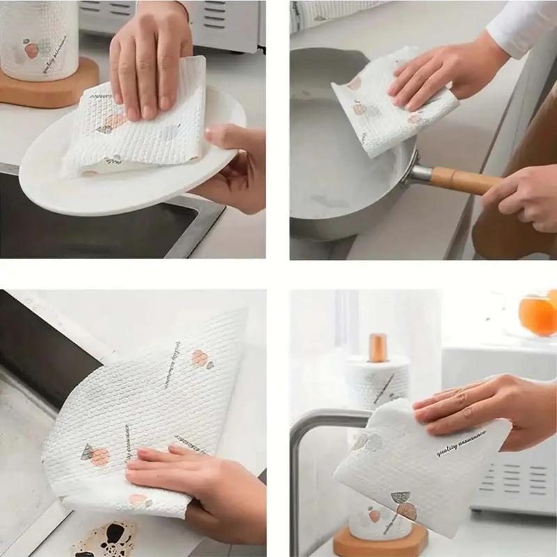 200 Sheets(4 Rolls) Disposable Kitchen Paper Towel Absorbent Dish Cloth Lazy Rag Wet And Dry Use Kitchen Cleaning Paper Cloth