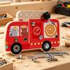 Nut Assembly Toy Threaded Holes Wooden Fire Truck Red Printed ScrewandNut Play Board