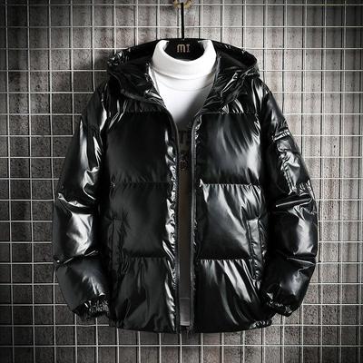 Reflektierende, helle, wattierte Winterjacke für Herren, verdickte, warme Daunenjacke mit Kapuze und wattierter Baumwolle
