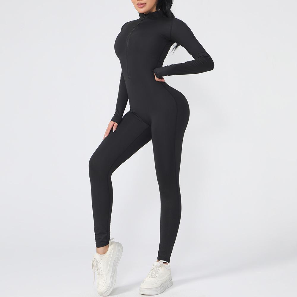 Zipper Jumpsuit: Slimming Long Sleeve Yoga & Fitness Wear