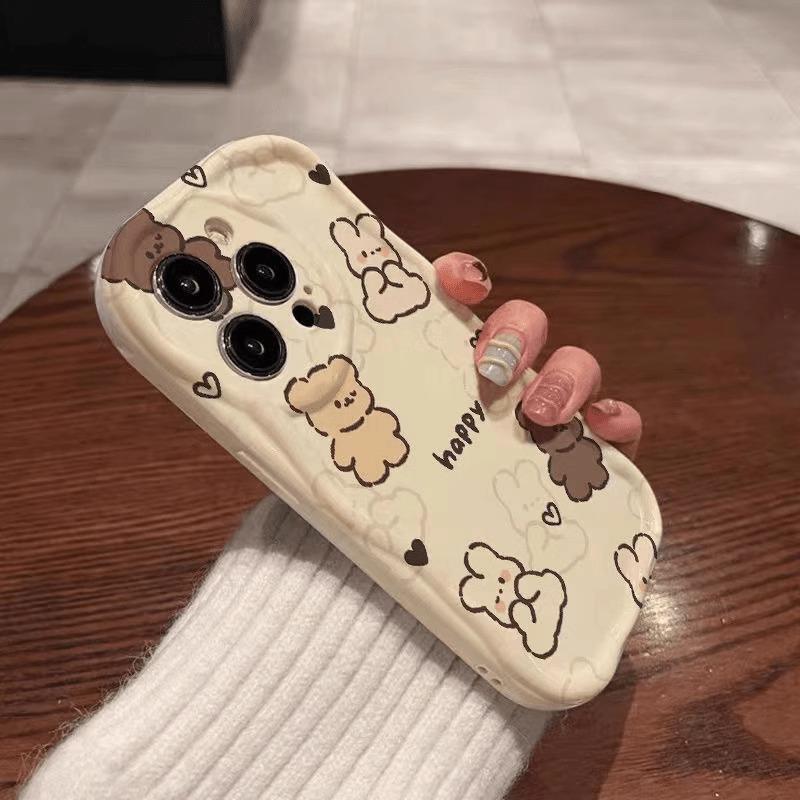Full Screen Bear for Apple 16promax Mobile Phone Case 15plus Female for IPhone14pro/13 Cream Pattern 11