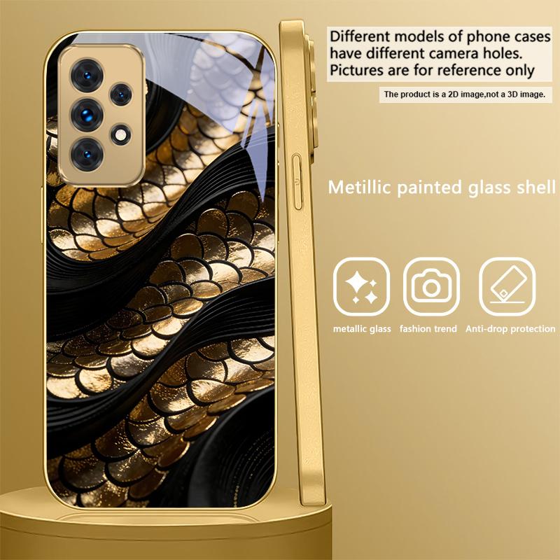 Golden scale texture For Samsung A36 A35 A34 A33 A32 A31 A26 A25 A23 A22 A21s A73 A72 A71 A42 A56 A13 16 Golden glass phone case