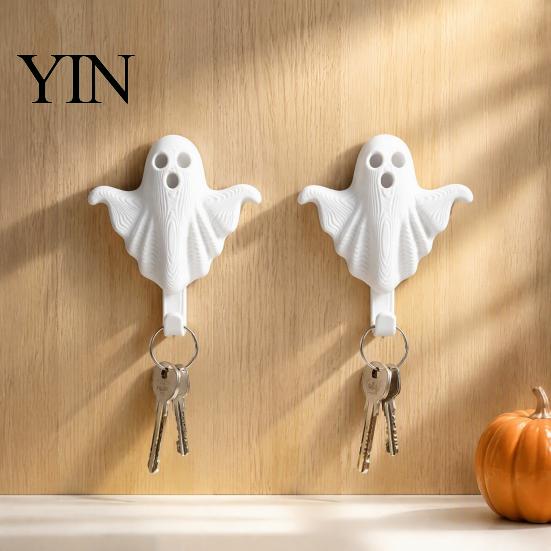 Minimalist White Hook 2Pcs 3D Printed Halloween Ghost Wall Hook, Decorative Hanger for Space Saving Organizer Hats Towels Keys, Creative Storage
