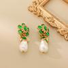 Vintage Retro Green Ear Clip French Court Style Exaggerated Luxury Elegant Temperament Earrings