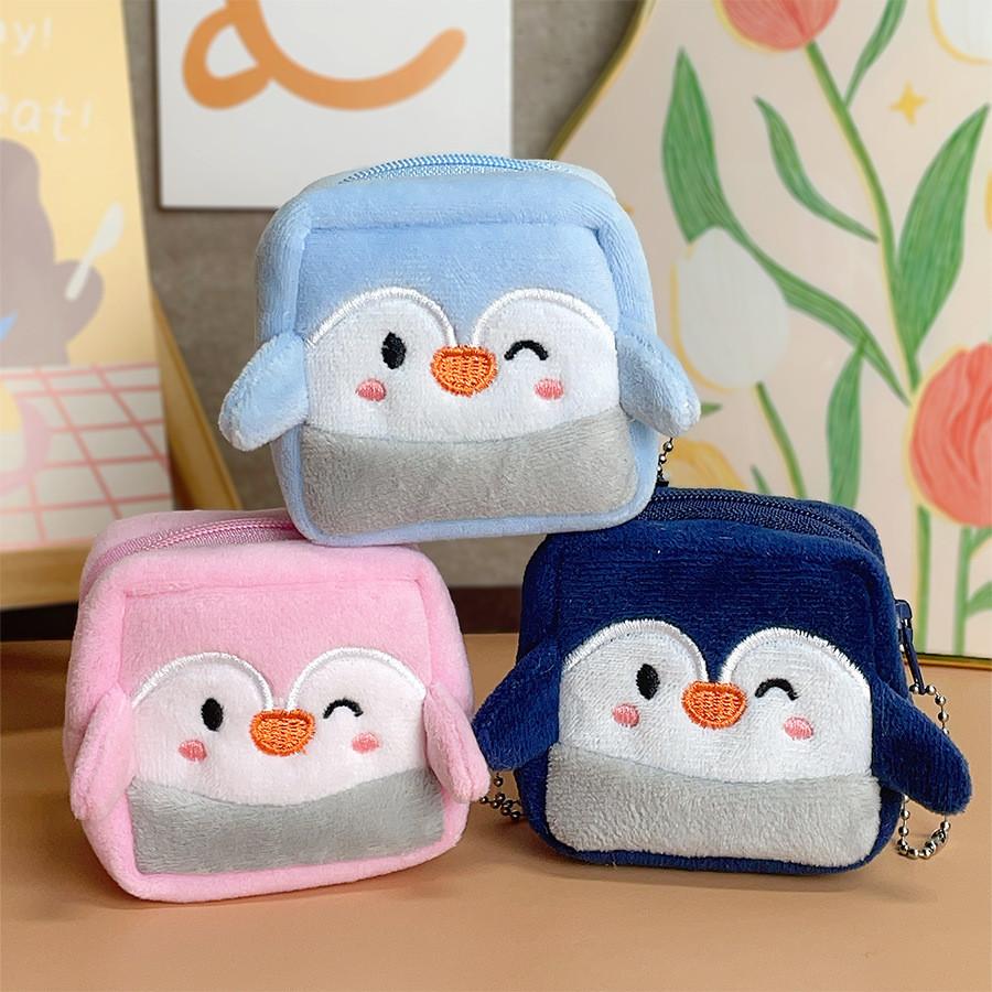 Cute Square Penguin Coin Purse With Earphone And Data Cable Organizer For Girls And Boys