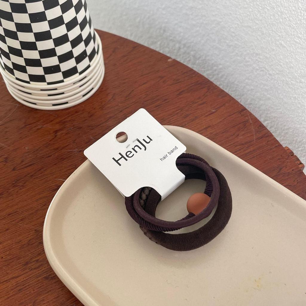 Milk Tea Color Hair Tie Set: New Style, High Elasticity Rubber Bands with Leather Cover for Girls