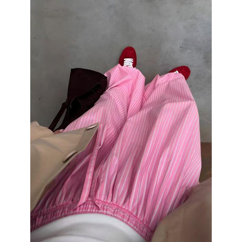 

Модный стиль Новинка Полоски Уличный стиль Брюки Свободные Легче всего сочетать Брюки-шаровары в полоску Брюки-фонарики Pink L